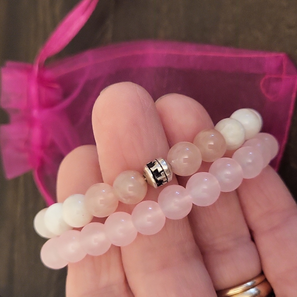 2 Rose Quartz Gemsone Stretch Bead Bracelets
